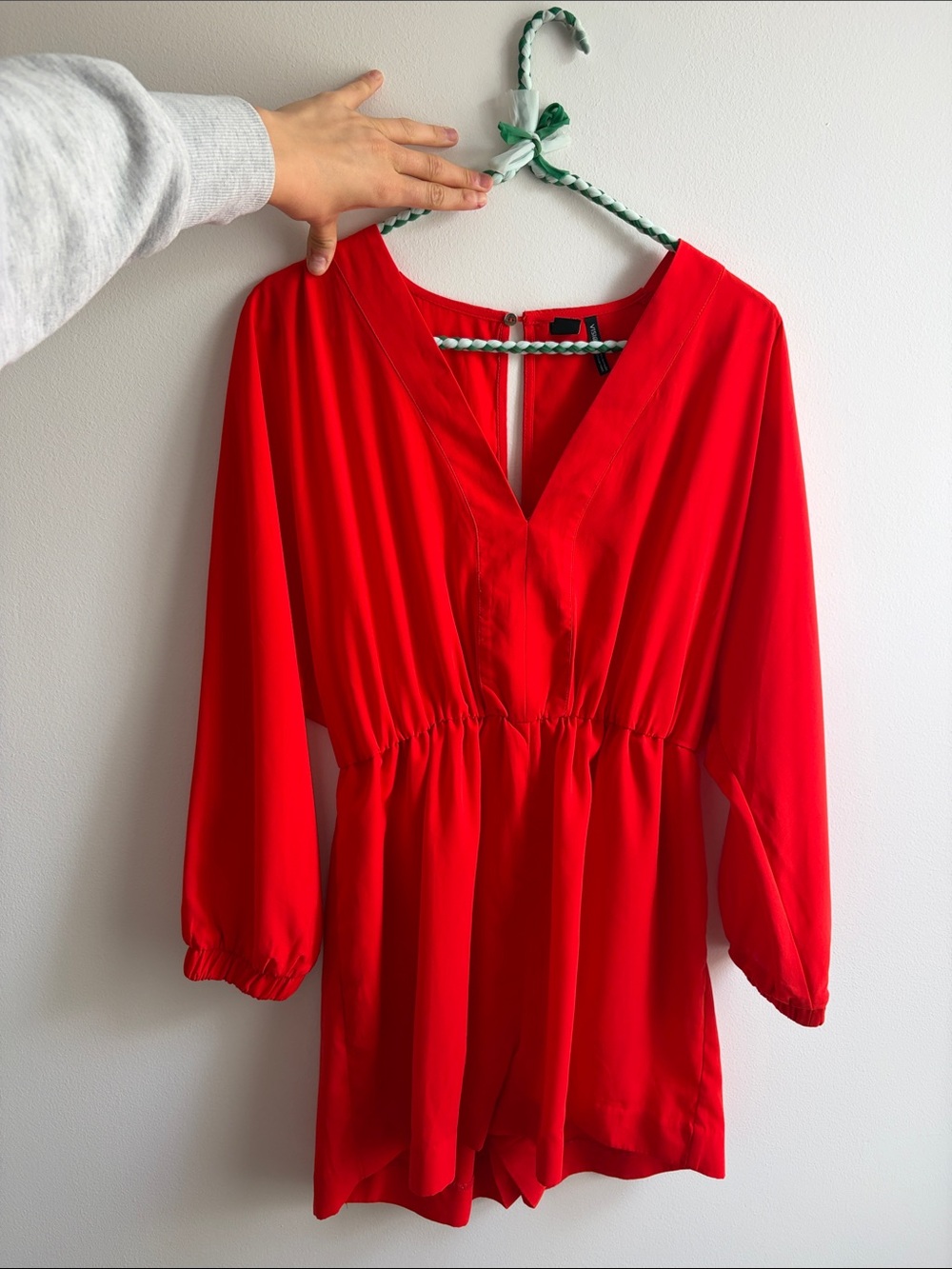 ICON Simons Red V-Neck Long Sleeve Dress Romper